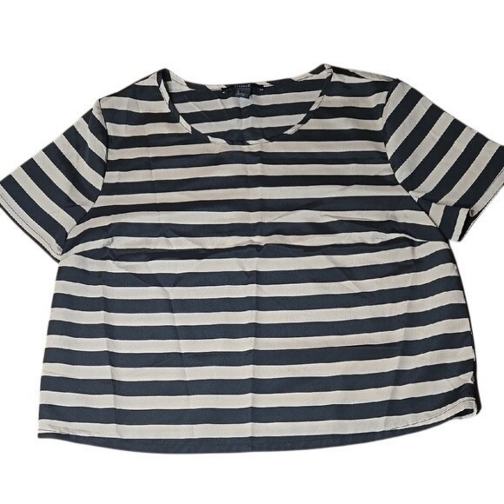 Forever 21 Lightweight Striped Short Sleeve Top, Black Tan, Women's Size Small